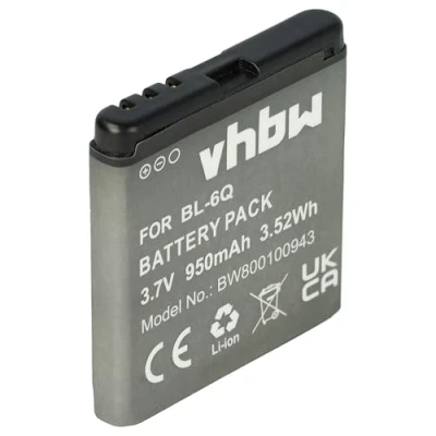 Abbildung von vhbw Li Ion Akku 950mAh (3.7V) kompatibel mit Handy, Smartphone, Telefon Nokia 6700 Classic Ersatz für BL 6Q.