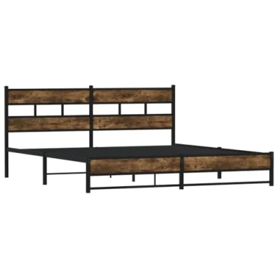 Abbildung von vidaXL Metallbett, Bett ohne Matratze mit Kopfteil Fußteil, Bettgestell Lattenrost, Doppelbett für Schlafzimmer, Räuchereiche 200x200cm