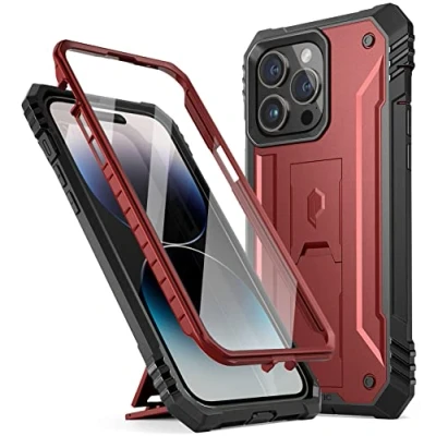 Abbildung von Poetic Revolution Outdoor Hülle Kompatibel mit iPhone 14 Pro 6,1 Zoll, Robuste, stoßfeste Ganzkörper Schutzhülle Ständer und integrierter Displayschutz, Rot