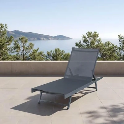 Abbildung von casa.pro Sonnenliege Baragiano Gartenliege 197 x 64 30 cm UV beständig Relaxliege Aluminiumgestell wetterfest mit Rückenlehne 5 stufig verstellbar max. 150 kg Anthrazit/Dunkelgrau