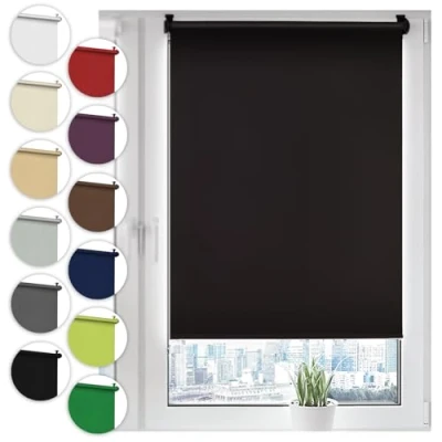 Abbildung von Verdunkelungsrollo Klemmfix ohne Bohren 45cm x 130cm Schwarz Verdunklungsrollo Fensterrollo Rollo Seitenzugrollo Klemmrollo für Fenster &amp; Tür