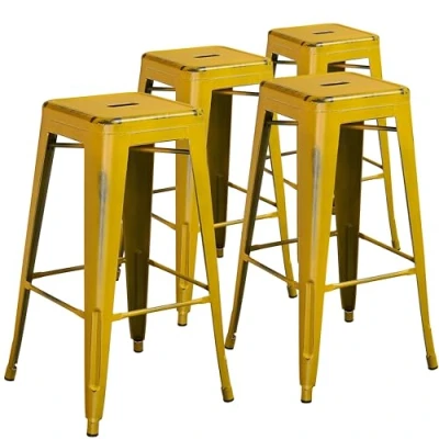Abbildung von Flash Furniture Barhocker, Metall, für drinnen und draußen, Kunststoff, Eisen, Used Look, 76,2 cm, 4 Stück