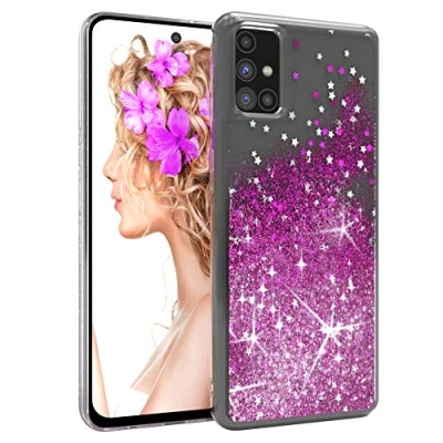 Abbildung von EAZY CASE Hülle kompatibel mit Samsung Galaxy M31s Schutzhülle Flüssig Glitzer, Handyhülle, Schutzhülle, Back Cover Glitter Flüssigkeit, TPU/Silikon, Transparent/Durchsichtig, Lila