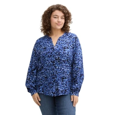 Abbildung von TOM Tailor PLUS Gemusterte Bluse, Damen, Größe: 54, Navy watercolor squares design