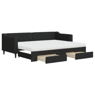 Abbildung von vidaXL Tagesbett, Ausziehbar Schlafsofa mit Schubladen Matratzen, Bettsofa Gästebett für Schlafzimmer Wohnzimmer, Sofa Bett Ausziehbett, Schwarz 80x200 cm Stoff