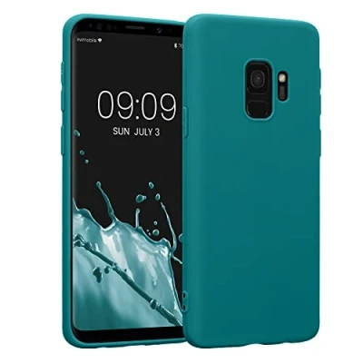 Abbildung von kwmobile Hülle kompatibel mit Samsung Galaxy S9 weiches TPU Silikon Case Cover geeignet für kabelloses Laden Petrol matt