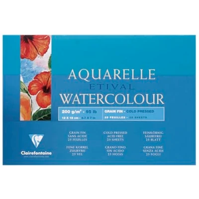 Abbildung von Clairefontaine 96452C Malblock, 4 seitig verleimt Aquarellpapier Feinkörnig, Etival/Zellulose, 12 x 18 cm, 25 Blatt, 200 g Packung, weiß