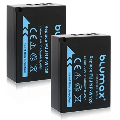 Abbildung von 2X Blumax Akku für Fujifilm NP W126 W126s 1140mAh kompatibel mit X T1 T2 T10 T20 Pro2 und andere E1 E2 M1 A1 A2 Pro1 ES2 A3 HS50EXR