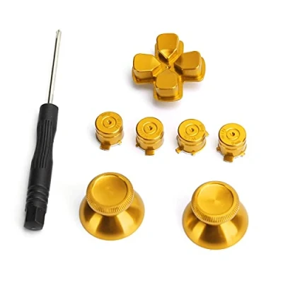 Abbildung von ASHATA Tasten aus Metall Aluminiumlegierung für Controller, ABXY Aufzählungszeichen + Daumenstifte Analoger Daumengriff Chrom D Pad für, Joystick Ersatz