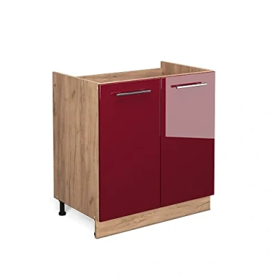 Abbildung von Vicco Spülenunterschrank Fame Line, Bordeaux Hochglanz/Goldkraft Eiche, 80 cm ohne Arbeitsplatte