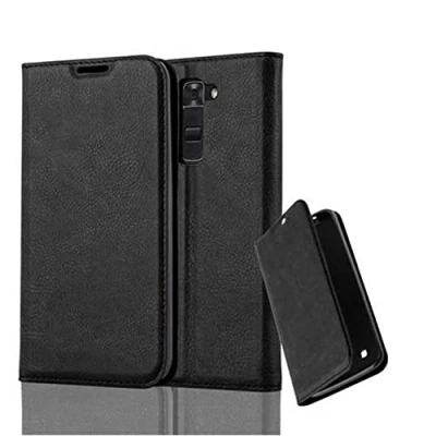 Abbildung von Cadorabo Hülle kompatibel mit LG K7 2017 aus Premium Kunst Leder Flip Klappbare Stoßfeste Magnetische [Standfunktion] [Kartenfächern] Cover für Tasche in Schwarz
