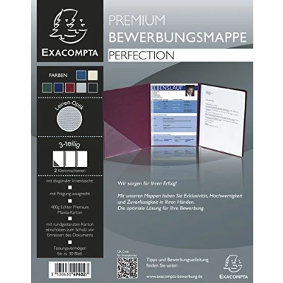 Abbildung von Exacompta 49402B Bewerbungsmappe PERFECTION in Leinen Optik. Aus starkem Colorspan Karton 3 teilig mit 2 Klemmschienen und Innentasche für DIN A4 blau