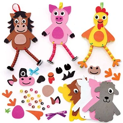 Abbildung von Baker Ross FC815 Moosgummi Bauernhoftiere Bastelset mit Perlen 5er Pack, Set für Kinder zum Basteln und Dekorieren, Ideal Kindergeburtstag Basteln, Mittel