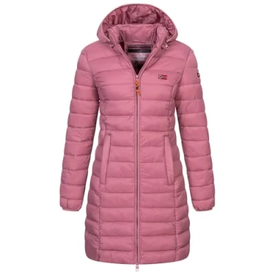 Abbildung von Geographical Norway Damen Winter Jacke Steppjacke Parka Lange Kapuzenjacke Steppmantel Outdoor abnehmbare Kapuze, Farbe:Old Pink, Größe:S (36)
