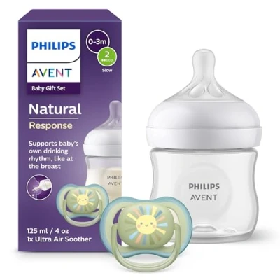 Abbildung von Philips Avent Natural Response Geschenkset für Babys: 2x Flaschen 260 ml (ab 1 Monat), 4x ultra air Schnuller (0 6M) (Modell SCD837/13)
