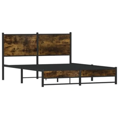 Abbildung von vidaXL Metallbett, Bett ohne Matratze, Bettgestell Bettrahmen mit Lattenrost Kopfteil, Doppelbett für Schlafzimmer, Räuchereiche 140x200cm