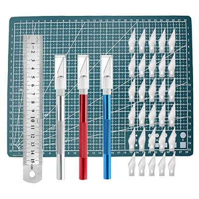 Abbildung von 2 Stück Skalpell mit 20 Ersatzklingen, Bastelmesser Cuttermesser Hobbymesser Schnitzmesser Cutter für DIY Art Work Cutting (B)