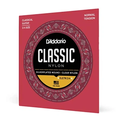 Abbildung von D&#039;Addario Gitarrensaiten Klassische Gitarre Student Nylon Classical Guitar Strings Konzertgitarre EJ27N 3/4 Normal Tension, 1 Stück