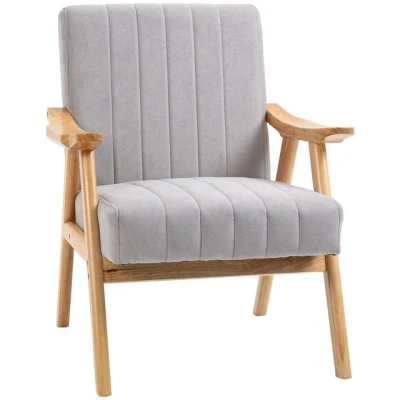 Abbildung von HOMCOM Relaxsessel Samtoptik, Massivholz, 68 cm x 74 82 cm, Natur + Grau (Set, 1 St., Ohrensessel), BxTxH: 68x74x82
