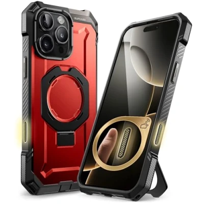 Abbildung von SupCase für iPhone 16 Pro Hülle mit Ständer (Unicorn Beetle Grip), [Kompatibel MagSafe] Slim Schutzhülle Robust Case Magnetische Handyhülle 6.3‘’ 2024 (Rot)