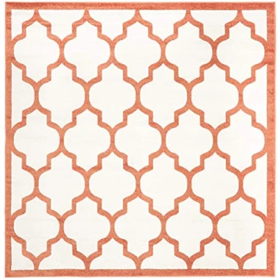 Abbildung von SAFAVIEH Geometrisch Teppich für Wohnzimmer, Esszimmer, Schlafzimmer Amherst Collection, Kurzer Flor, Beige und Orange, 213 X cm