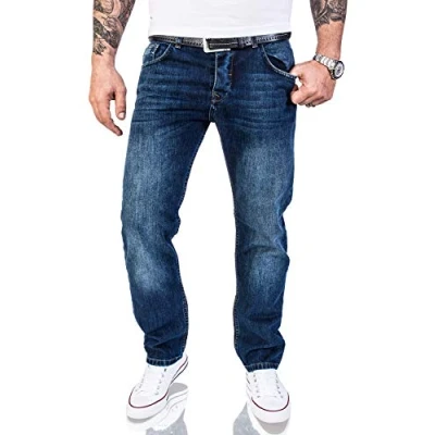 Abbildung von Rock Creek Herren Jeans Hose Regular Fit Herrenjeans Herrenhose Denim Stonewashed Basic Raw Straight Cut RC 2140 Dunkelblau W31 L34
