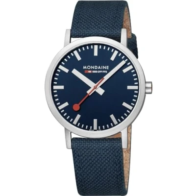 Abbildung von Mondaine Unisex Analog Quarz Uhr mit Textil Armband A6603036040SBD