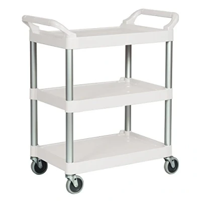 Abbildung von Rubbermaid Commercial Products FG342488OWHT Servicewagen aus Kunststoff, 3 Böden, Grauweiß