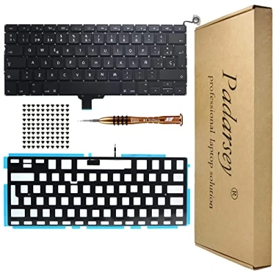 Abbildung von Padarsey Ersatz Keyboard mit Hintergrundbeleuchtung 80 PCE Screws Spanisch ESPAÑOL Teclado Kompatibel für MacBook Pro Unibody 13 Zoll A1278 2008 2010 2012 2013 2015 Jahr Schraubenzieher