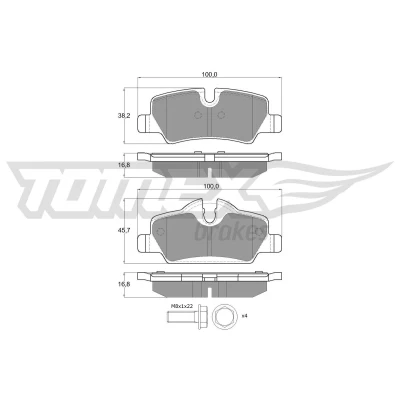 Abbildung von TOMEX brakes TX 17 83 Bremsbelagsatz Hinterachse für Verschleißwarnanzeiger vorbereitet mit Bremssattelschrauben MINI: Schrägheck, Cabrio