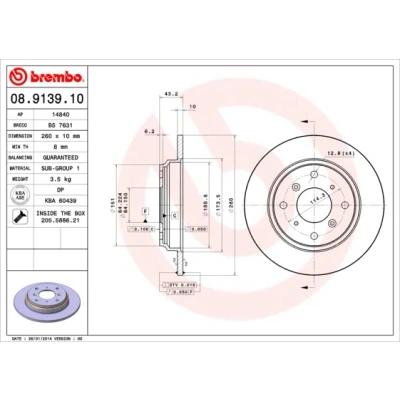 Abbildung von BREMBO 08.9139.10 Bremsscheibe 260 10 4 voll mit Schrauben HONDA: PRELUDE 4, ACCORD
