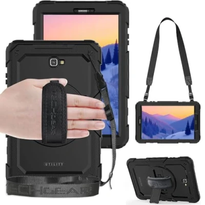 Abbildung von TECHGEAR UTILITY Hülle für Samsung Galaxy Tab A 10,1 zoll 2016 T580 / T585 Robust HEAVY DUTY Stoßfeste Schutzhülle mit 360 Grad Schwenkständer Hand und Schultergurt eingebaut Bildschirm Schwarz