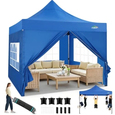 Abbildung von COBIZI Faltpavillon 3x3 Pavillon Wasserdicht Stabil Winterfest 2.0, Outdoor Faltbar Gartenpavillon Pavillion UV Schutz 50+ 3 Höhenverstellbar, Partyzelt mit 4 Seitenteilen und Sandsack Blau