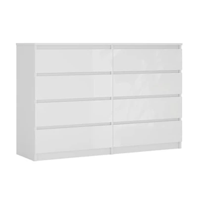 Abbildung von 3E 3xE living.com Kommode mit 8 Schubladen 138 cm, Farbe: Weiss Matt/Weiss Glanz, H: 102 B: T: 39 cm