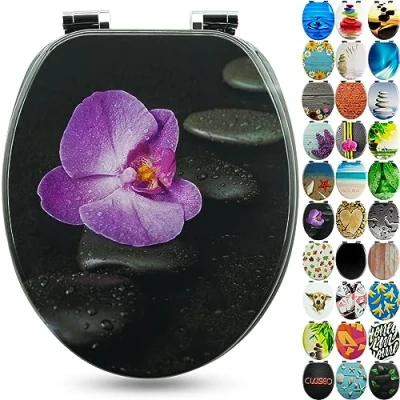 Abbildung von SANFINO® Premium WC Sitz mit Absenkautomatik hochwertige Toilettendeckel aus Holz, viele bunte Motive, hoher Sitzkomfort, einfache Montage inklusive Montageanleitung &quot;Way of Orchid&quot;