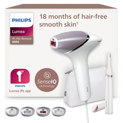 Abbildung von Philips IPL Haarentferner Lumea 8000 Series BRI949/00, 450.000 Lichtimpulse, Hauttonsensor, 4 Aufsätze (Unterarm, Körper, Bikini und Gesicht)