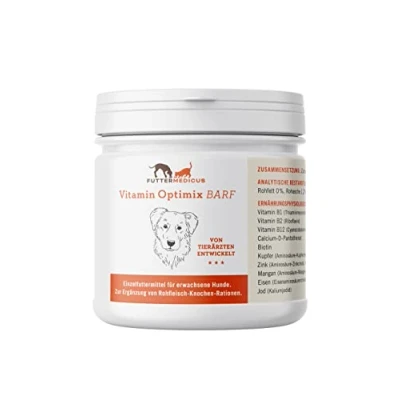Abbildung von Futtermedicus Optimix Barf 90 g Ergänzungsfuttermittel für ausgewachsene Hunde Spurenelement &amp; B Vitamin Ergänzung zum BARFen Mit Knochen Zichorien Inulin