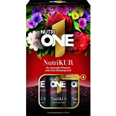 Abbildung von NutriONE NutriKUR Vorteilspack Dünger und Vitalkur für alle Zimmer Balkonpflanzen mit 4 Wochen Langzeitwirkung, 6x32 ml
