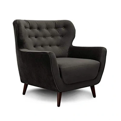 Abbildung von CAVADORE Sessel Abby / Retro Polstersessel im Samt Look mit Knopfverzierung 87 x 89 88 Samtoptik, grau