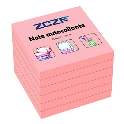 Abbildung von ZCZN Haftnotiz Sticky Notes Selbstklebende Haftnotizzettel Notizzettel Klebezettel 6 Blöcke, 80 Blatt, 76 x mm, rosa