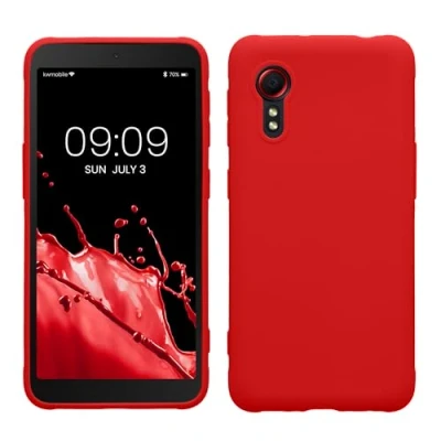 Abbildung von kwmobile Hülle kompatibel mit Samsung Galaxy Xcover 5 weiches TPU Silikon Case Cover geeignet für kabelloses Laden Klassisch Rot