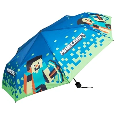 Abbildung von Minecraft faltbarer Regenschirm leichter Kinder Taschenschirm für Jungen(Blau/Grün)