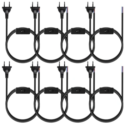 Abbildung von Vegena 8 Stück Euro Netzkabel mit Schalter, 1.8 Meter Schwarz Anschlusskabel Netzkabel, Stecker Stromkabel, 2 Adern, Zuleitung Kabel Schalter und für Leuchten Lampen Leuchtmittel