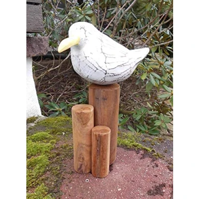 Abbildung von Deko Impression Tierfigur Freche Möwe auf Poller Statue maritime Holz Handarbeit 30 cm (1 St)