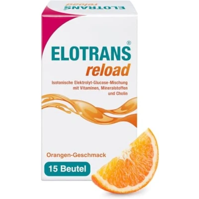 Abbildung von ELOTRANS reload isotonische Elektrolyt Glucose Mischung Nahrungsergänzungsmittel mit Magnesium, Kaliumchlorid, Cholin und B Vitaminen 1 x 15 Beutel