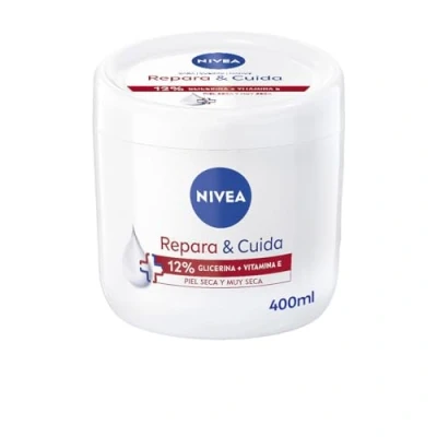 Abbildung von NIVEA Repara &amp; Care Feuchtigkeitscreme für Körper, Gesicht und Hände (1 x 400 ml), 72h mit Glycerin reinem Vitamin E, trockene sehr Haut