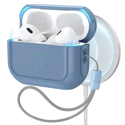 Abbildung von ESR für AirPods Pro 2 Hülle (2023/2022/2019) mit HaloLock, kompatibel 2./1. Generation, MagSafe Ready, USB C/Lightning Kabel, Hybrid Sturzschutz, Dunkelblau