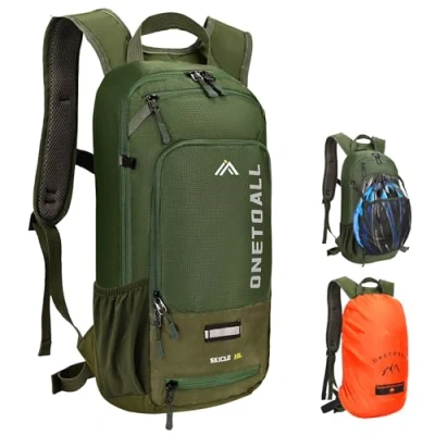 Abbildung von ONETOALL Fahrradrucksack klein mit Regenschutz und Helmnetz, MTB Rucksack 10L für Damen Herren, Skirucksack, Bike Rucksack, Laufrucksack wasserdicht zum Radfahrren Wandern Skifahren Outdoorsports