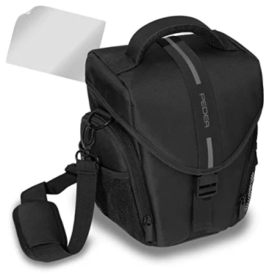 Abbildung von PEDEA DSLR Kameratasche &quot;Essex&quot; mit Displayschutzfolie für Olympus E M5 Mark II Pen PL8 PL9 / Canon EOS M50 Nikon D5600 D7500 Panasonic G9 G70 G81 GX8 Fujifilm X T3 T100, Gr. L grau