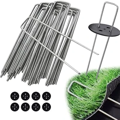 Abbildung von EDIESI, Erdanker, Bodenanker (150x40x3mm), 50 Stücke + 8 Unterlegscheiben inklusive, für Garten, Mulch und Kunstrasen, aus Metall, Verzinkte, Camping, Reise (50 Stück)